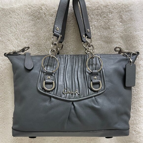 Coach Satchel F17647 Shimmery Silver Ashley Collections Medium Size - Picture 1 of 14
